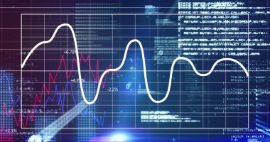 Ekranda finansal veri işleme resmi. Küresel iş, finans, hesaplama ve veri işleme kavramı dijital olarak oluşturulmuş görüntü.