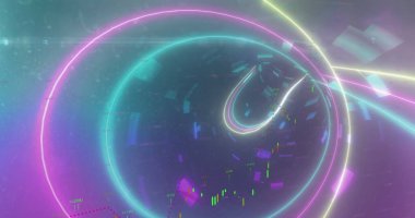 Finansal veri işleme görüntüsü neon tüneli üzerinde gradyan arkaplanda pürüzsüz bir desen içinde. Küresel finans ve iş teknolojisi kavramı