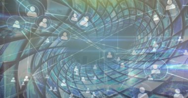 Dijital ekranlardaki bağlantı ve veri resimleri. Ağ, sosyal medya, bağlantılar ve teknoloji konsepti dijital olarak oluşturulmuş görüntü.