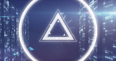 Işık lekeleri üzerinde hareket eden şekiller üzerinde dürbün görüntüsü. Dijital arayüz ve teknoloji konsepti dijital ortamda oluşturuldu.