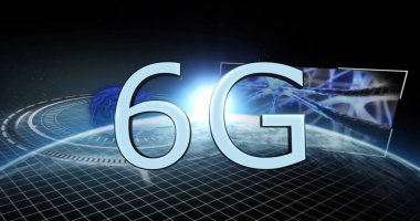 Siyah uzayda 6G ve küre görüntüsü. Ağ, bilim, iletişim ve teknoloji konsepti dijital olarak oluşturuldu.