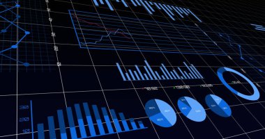 Şebekede istatistik ve finansal veri işleme resimleri. küresel iş, finans ve veri işleme kavramı dijital olarak oluşturulmuş görüntü.