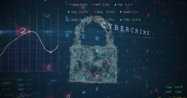 Siber güvenlik ve istatistiksel veri işleme karşı güvenlik kilidi ve bulut simgesi görüntüsü. Siber güvenlik ve iş teknolojisi kavramı