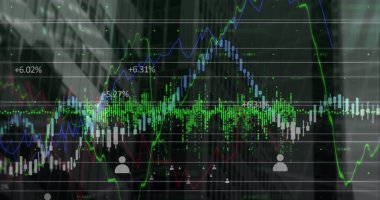 Şehirdeki finansal veri işleme ve simgelerin resmi. finansal ve dijital arayüz konsepti dijital olarak oluşturulmuş görüntü.