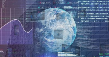 Dünya çapında finansal veri işleme görüntüsü. Küresel iş, finans, hesaplama ve veri işleme kavramı dijital olarak oluşturulmuş görüntü.