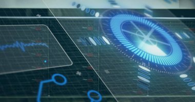 Ekran ve ızgara üzerinden veri işleme resmi. para, bilgisayar ve veri işleme konsepti dijital olarak oluşturulmuş resim.