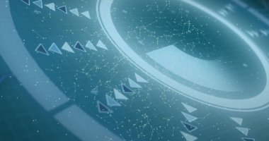 Mavi arkaplan ile, yuvarlak tarayıcı üzerinden bağlantı ağının resmi. Küresel ağ ve iş arayüzü teknolojisi kavramı