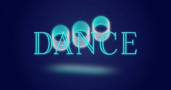 stock image Image of dance text over circles on blue background. Dance, music, digital interface and communication digitally generated image.