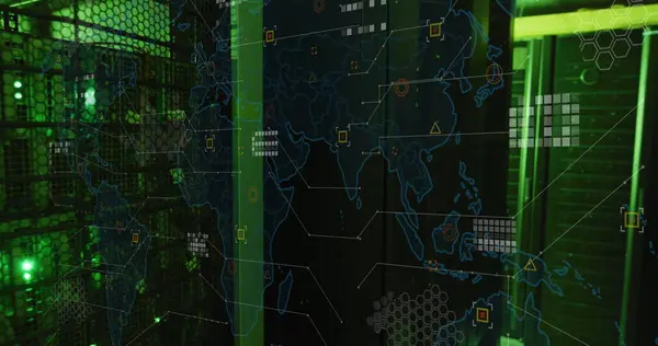 stock image Image of world map and data processing over computer servers. Global computing and data processing concept digitally generated image.