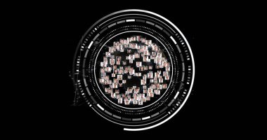 Siyah arkaplan üzerinde fotoğraf ve veri işleme ile kapsam resmi. Küresel yapay zeka, bağlantılar, hesaplama ve veri işleme kavramı dijital olarak oluşturuldu.