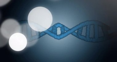 Beyaz noktaların üzerinde hareket eden DNA iplikçiklerinin canlandırılması. Bilim, teknoloji ve dijital arayüz kavramı dijital olarak oluşturulmuş video.
