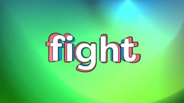 Renkli arka planda dövüş metninin animasyonu. Sosyal medya, renkler ve dijital arayüz konsepti dijital olarak oluşturulmuş video.