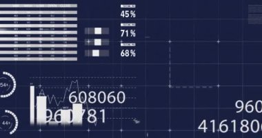 Siyah arka planda istatistik ve veri işleme animasyonu. Küresel finans, iş, bağlantılar, hesaplama ve veri işleme kavramı dijital olarak oluşturulmuş video.