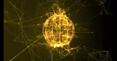 Dünya üzerindeki ağ bağlantılarının siyah arkaplandaki animasyonu. Dijital olarak oluşturulmuş küresel bağlantılar, bilgisayar ve dijital arayüz kavramı.