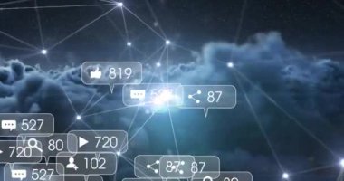 Ağ bağlantıları ve bulut geçmişi üzerine sosyal medya bilgilendirmeleri. technology, internet, communication, data, digital, online