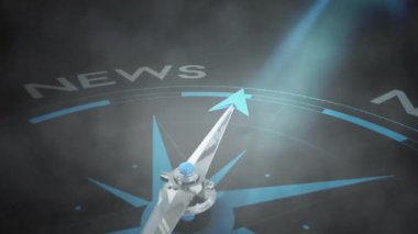 Duman bulutu üzerinde haber metniyle pusula animasyonu. Küresel iş, seyahat ve dijital arayüz kavramı dijital olarak oluşturulmuş video.