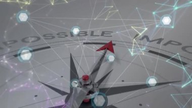 Beyaz arkaplanda pusula üzerinden bağlantı ağının animasyonu. Küresel iş, bilgisayar ve dijital arayüz kavramı dijital olarak oluşturulmuş video.