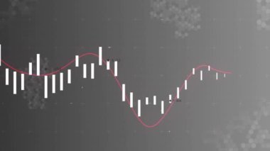 Gri arka planda finansal veri işleme animasyonu. Küresel finans, iş, bağlantılar, hesaplama ve veri işleme kavramı dijital olarak oluşturulmuş video.