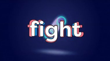 Mavi arkaplan üzerinde dövüş metninin canlandırması. Sosyal medya, renkler ve dijital arayüz konsepti dijital olarak oluşturulmuş video.