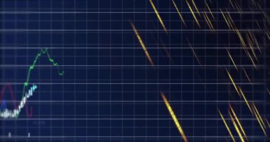 Değişen çizgilere ve şebeke geçmişine sahip finansal veri tablosu, piyasa eğilimlerinin canlandırılması. Maliye, analitik, hisse senedi, ticaret, ekonomi, dalgalanma