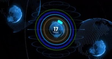 Bağlantılar ve dünya üzerinde büyüyen ve dijital veri işleme oranının animasyonu. Dijital olarak oluşturulmuş küresel bağlantılar, hesaplama ve veri işleme kavramı.