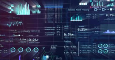 Çeşitli grafik ve grafikler üzerinde finansal veriler ve borsa analizleri. Maliye, istatistik, ekonomi, ticaret, yatırım, iş