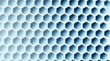 Altıgenlerin animasyonu soyut şekiller mavi arkaplanda hareket ediyor. Renk, desen, şekil ve hareket kavramı dijital olarak oluşturulmuş video.