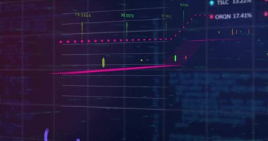 Karanlık arka planda finansal veri işleme sisteminin animasyonu. Küresel finans, iş, bağlantılar, hesaplama ve veri işleme kavramı dijital olarak oluşturulmuş video.