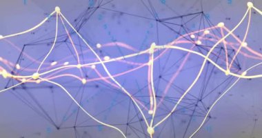 DNA iplikçikleri üzerinde dijital veri işleme animasyonu. Küresel bilim, bağlantılar, hesaplama ve veri işleme kavramı dijital olarak oluşturulmuş video.