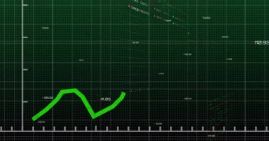 Karanlık arka planda finansal veri işleme sisteminin animasyonu. Küresel finans, iş, bağlantılar, hesaplama ve veri işleme kavramı dijital olarak oluşturulmuş video.