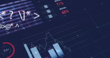 Arjantin bayrağı üzerinde finansal veri işleme animasyonu. Küresel iş, finans, bilgisayar ve dijital arayüz kavramı dijital olarak oluşturulmuş video.