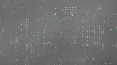 Gri arkaplan üzerinde yeşil ve beyaz pikselli desen animasyonu. Soyut, geometrik, pikseller, dijital, doku, modern