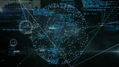 Veri işleme üzerinden bağlantı ağının animasyonu. İş, teknoloji ve dijital arayüz kavramı dijital olarak oluşturuldu.