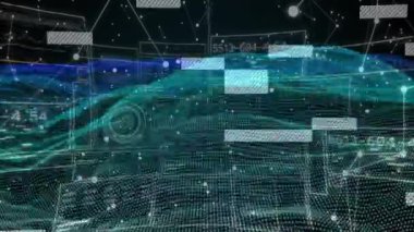 Veri işleme üzerinden bağlantı ağının animasyonu. İş, teknoloji ve dijital arayüz kavramı dijital olarak oluşturuldu.