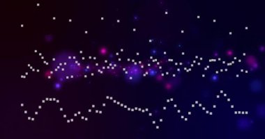 Beyaz benekli noktalar yıldızlı gece gökyüzü animasyonunun üzerinde desenler oluşturuyor. Galaksi, pikseller, dijital sanat, soyut, kozmik, evren