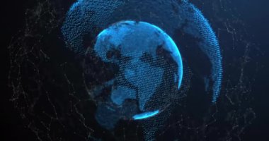 Dünya üzerindeki bağlantı ağının animasyonu. Dijital olarak oluşturulmuş küresel bağlantılar, hesaplama ve veri işleme kavramı.