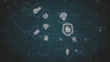 Veri işleme üzerinden bağlantı ağının animasyonu. İş, teknoloji ve dijital arayüz kavramı dijital olarak oluşturuldu.