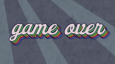 Gri desenli arkaplanda gökkuşağı oyununun animasyonu. Çevrimiçi video oyunu, dijital arayüz, iletişim, bilgisayar ve veri işleme kavramı dijital olarak oluşturuldu.