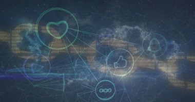 Güvenlik zinciri simgesi üzerindeki dijital simge ağının mavi arka plandaki görüntüsü. Siber güvenlik ve iş ağı teknolojisi kavramı