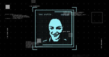 Siyah arkaplan üzerinde veri işleme ile biyometrik fotoğraf resmi. Küresel yapay zeka, bağlantılar, hesaplama ve veri işleme kavramı dijital olarak oluşturuldu.