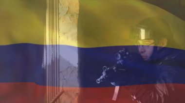 Kolombiya bayrağının melez erkek askere göre canlandırılması. Askerlik, vatanseverlik ve ulusal bayraklar dijital olarak oluşturulmuş video konsepti.