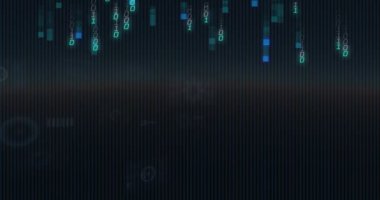 Karanlık arka planda ikili kodlama ve veri işleme animasyonu. Dijital olarak oluşturulmuş küresel bağlantılar, hesaplama ve veri işleme kavramı.