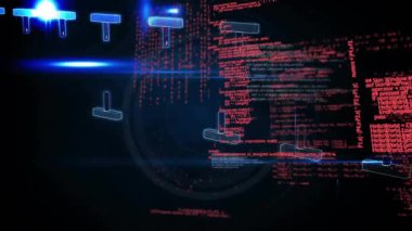 DNA ipliği üzerinde veri işleme animasyonu. Teknoloji, bilim ve dijital arayüz kavramı dijital olarak oluşturulmuş video.