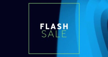 Parlayan neon desenli arka planda flash satış metninin animasyonu. Satışlar, perakende, alışveriş, dijital arayüz, iletişim, bilgisayar ve veri işleme kavramı dijital olarak oluşturuldu.