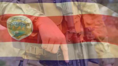 Kosta Rika bayrağının melez erkek askere göre canlandırılması. Askerlik, vatanseverlik ve ulusal bayraklar dijital olarak oluşturulmuş video konsepti.