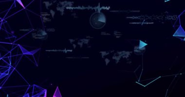 Dünya haritası ve grafikleri üzerinde küresel veri analizi ve radar taraması. Teknoloji, analitik, istatistik, fütüristik, dijital, ağ