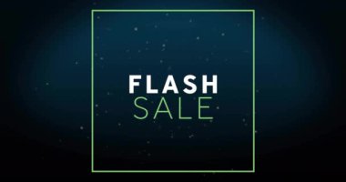 Parlak benekli arka planda flash satış metninin animasyonu. Satışlar, perakende, alışveriş, dijital arayüz, iletişim, bilgisayar ve veri işleme kavramı dijital olarak oluşturuldu.