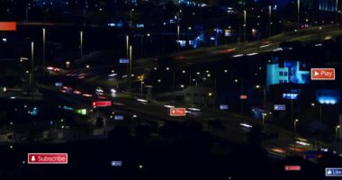 Gece trafiği sahnesine abone ol ve düğmeleri oynat. neon, ışıklar, kentsel, teknoloji, fütüristik, dijital