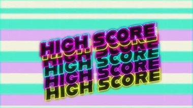 Renkli çizgiler üzerinde yüksek skorlu metin animasyonu. İletişim, şekiller, renkler, arka planlar ve dijital arayüz konsepti dijital olarak oluşturuldu.