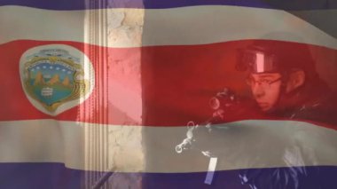 Kosta Rika bayrağının melez erkek askere göre canlandırılması. Askerlik, vatanseverlik ve ulusal bayraklar dijital olarak oluşturulmuş video konsepti.